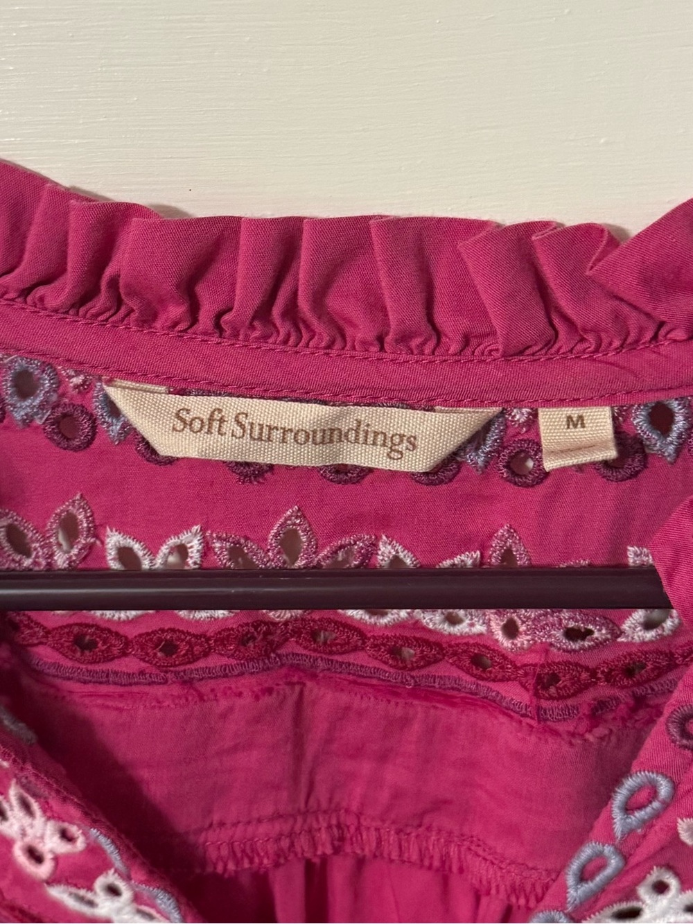 Soft Surroundings Embroidered Eyelet Fuchsia Peasant Top - Picture 5 of 9